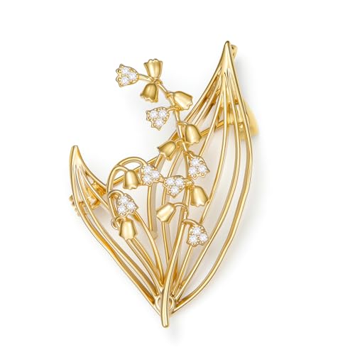 Image of 14K Gold-Plated Flower Brooch Pins Crystal Rhinestone Flower Brooch Pin Accessories Christmas Birthday Gift for Women