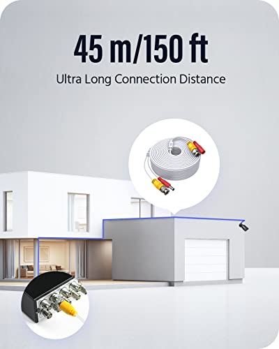 Annke 8 Pack 150 Feet Security Camera Cable With 2X 12V2A Power Adapter Supply And 2X 1-To-4 Splitter Power Cord #TOP2