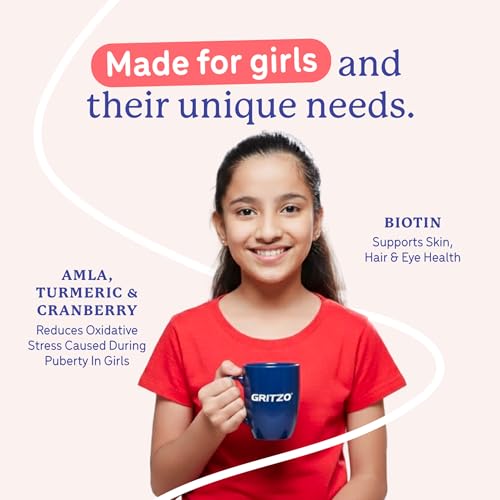 Image of Gritzo SuperMilk Growth+ (10-12y Girl), Strawberry Swirl, 400g | 12g Protein with 20 Vitamins & Minerals | Zero Refined Sugar