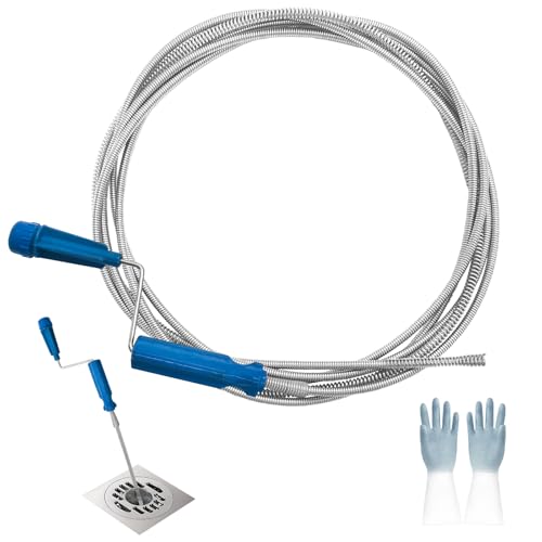 Jerhyun Desatascador Tuberias, 6mmx5m Desatascador Fregadero Con Guantes Apto Para Inodoros, Bañeras Y Lavabos 5m