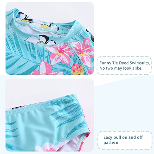 Image of Girls Long Sleeve Rash Guard Set Tie Dye Bathing Suits Two Piece Swimsuits for Kids Swim Shirts 3-16 Years