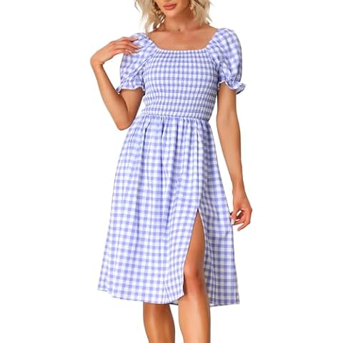 Allegra K Purple Ruffle Gingham Dress Cover