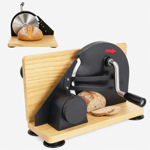 Yalitrca Brotschneidemaschine Manuell 015mm Einstellbare Dicke Rostfreie Stahlklinge Skalenlinien & Saugnäpfe Hell-Naturholz Design für Private und Kommerzielle Nutzung