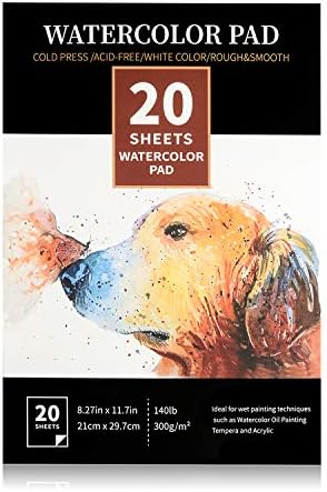 8.27"x11.7" Expert Watercolor Pad， 20 Sheets (140lb/300gsm), Cold Pressed Paper, Sketchbook Pad for Water Painting & Drawing, Perfect for Wet, Dry & Mixed Media
