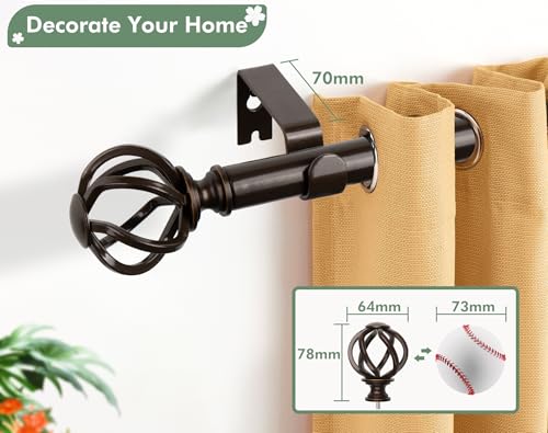 Miniatura 4 de Usfook Barra De Cortinas Negra 80 A 218 Cm, 22 Mm De Diámetro Barra Cortina Extensibles, Palo Cortina Juego Ajustable Con Remates Florales Para Dormitorio Y Cocina