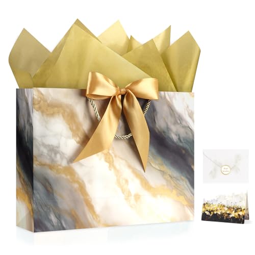 Image of JMANNI Gift Bags, Valentines Gift Bags with Ribbon, Portable Paper Gift Bag, Marble Pattern, for Any Occasion, Including Valentines Day Baby Shower Birthday Party Wedding Mothers Day(LP11-DLS010-L
