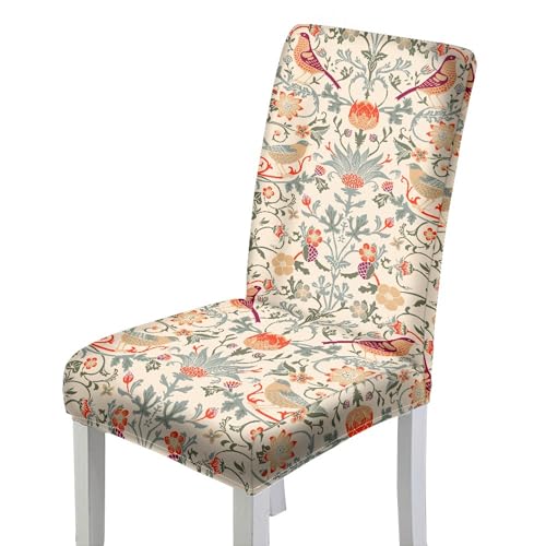 LIZIMI William Morris Chair Covers Vintage Art Floral White Rustic Floral Botanical Bird Stretch Parson Chair Slipcovers, Chair Seat Protector for Home Kitchen Dining Room Party 2 Pack