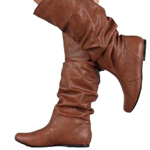 Women's Slouchy Knee High Boots Fall Winter Flat Wide Mid Calf Booties Comfy Slip On Riding Boot Shoes2