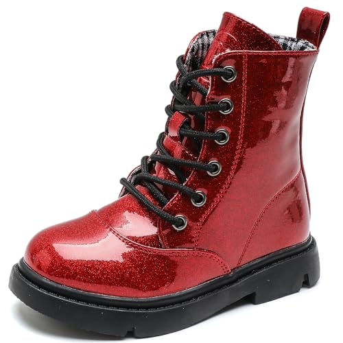 DADAWEN Jungen Stiefel Wasserdichte Mädchen Schnürstiefeletten Rot 36 EU