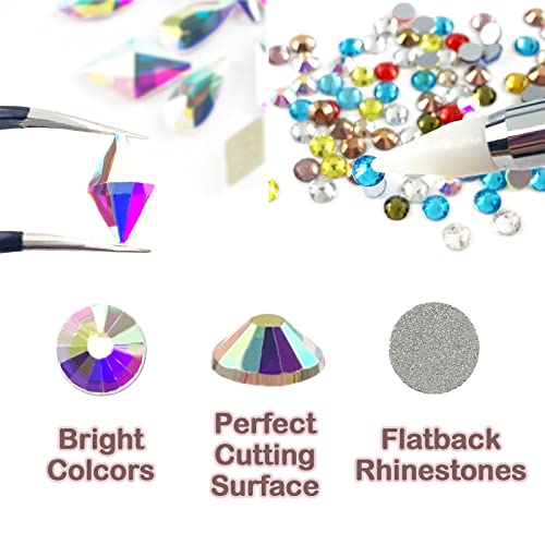 2640 Pcs Nail Art Rhinestones - Flat Back Multi-Shaped & Round,Crystals For Face Gems, Nail Art, Craft Decorations With Picker Pencil And Tweezers. (120 Crystals+2520 Clear Ab Rhinestones) #TOP4