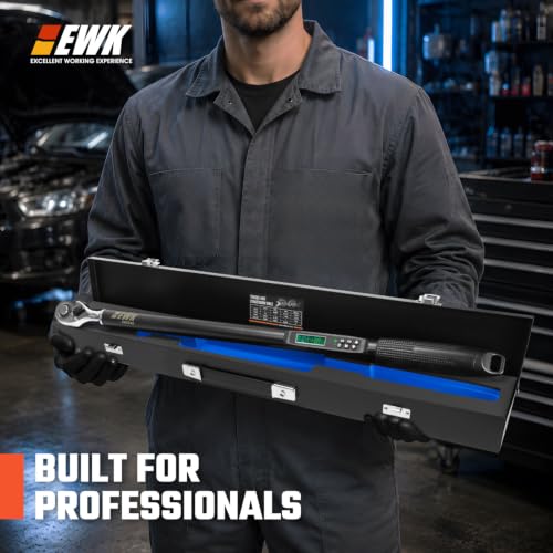 Image of EWK 1 /2 inch Drive Digital Torque Wrench 12.5-250 ft-lbs (17-340 Nm), High-Precision and Easy-to-Read, ±1.5% Accuracy for Car, Truck, Motorcycle & DIY Repairs | ISO 6789, ±1.5% clockwise / ±2.5% counterclockwise, LCD Display, LED Buzzer Vibration Alert, 30 Memory Values