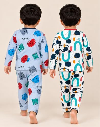 Image of 3BROS Kids Pure Cotton Night Suit Set | Boys Girls Printed Sleepwear Shirt & Pajama Clothing Combo | Soft Breathable Night Dress Outfit | Pack of 2
