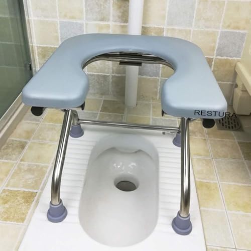 Image of Silver Grey Foldable Stainless Steel Shower Commode Chair with Pot | Sturdy & Robust Constructed Stainless Steel Frame Comfortable for Elderly Pregnant Women