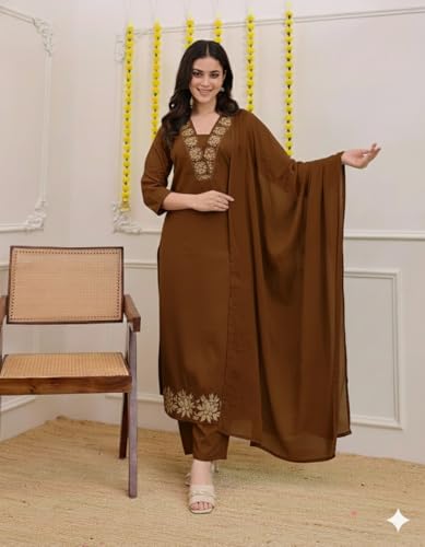 Image of Klosia Women Solid Embroidery Kurta and pant set With Dupatta