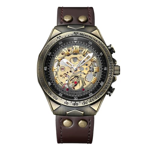 OIDEA Montre Homme Automatique Cuir: Montre Bracelet Mécanique Étanche 3 ATM avec Mouvement à 36 Heures Cadran Romain et Boîtier Squelette à Engrenages...