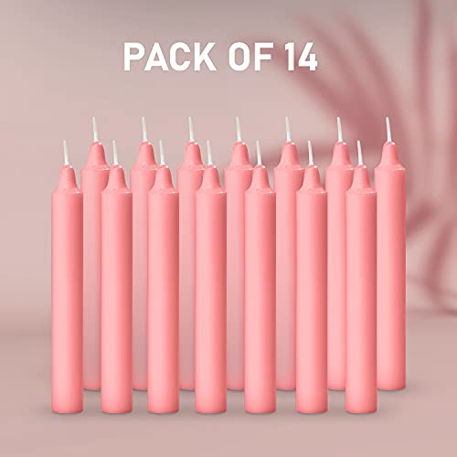 Image of AuraDecor Pack of 14 Stick Candles || Especially Meant for Healing, Chakras, Ritual Candles, Decoration, Lighting, Home Decor || Burning Time 3 to 4 Hours Each (Pink),Wax