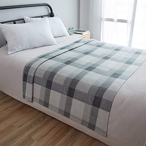 Dreamscene Grey Plaid Check Fleece Blanket Super Soft Lightweight Cozy Sofa Bed Buffalo Throw, Silver - 50" X 60" Inch #TOP6
