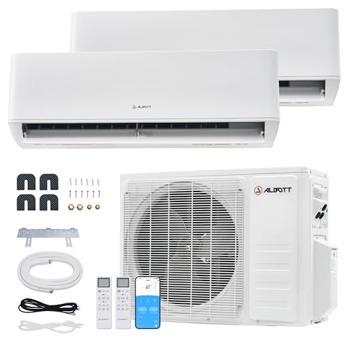 Image of Albott 2 Zone Mini Split AC System, 9K+12K BTU, Dual Zone Mini Split Air Conditioner with WiFi Control, Cools Up to 950 Sq.Ft, 25 SEER2 Energy Efficient Mini AC for Home, Bedroom, Office
