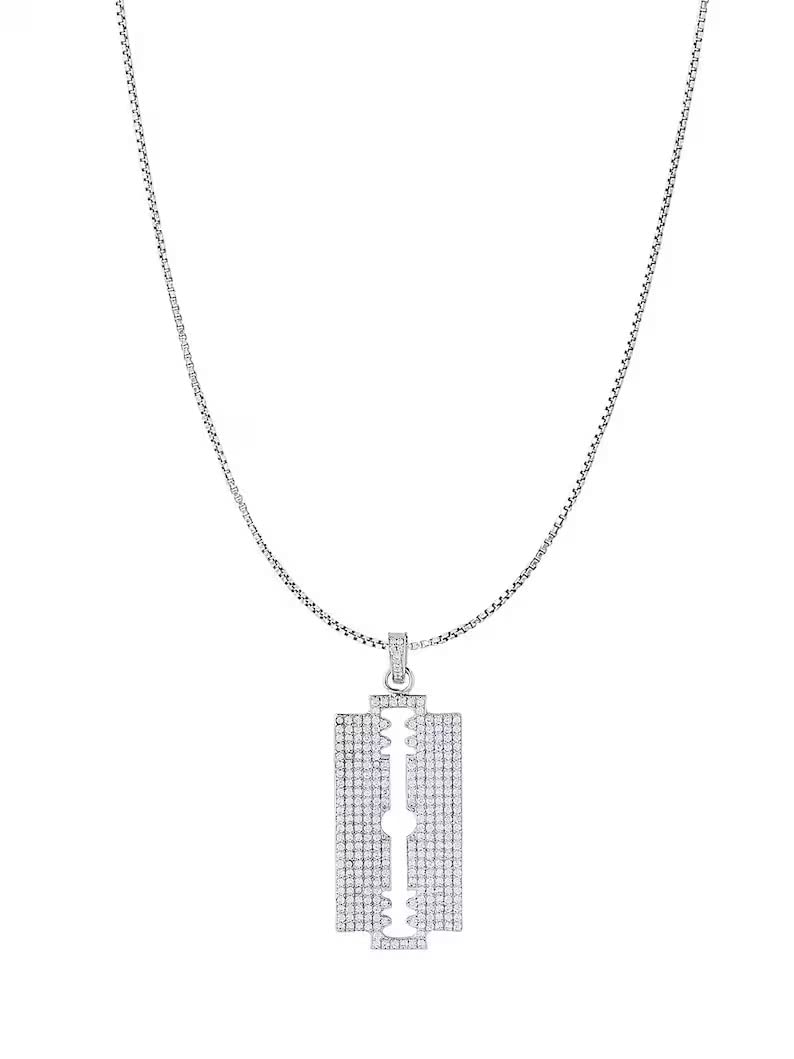 RKGEMS 925 Sterling Silver Razor Blade Pendant, Hypo Allergenic Jewelry, Razor Blade Jewelry, Men's Necklace, Men's Jewelry, Woman Necklace