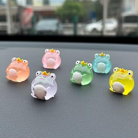 LAINLOY 6PCS Luminous Frog Car Rear View Mirror Accessories, Cute Mini Car Dashboard Decoration for Girl Men Women, Funny Car Interior Ornament Present for Car, Garden, Office, Home(Frog) Cover