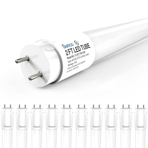 Image of Sunco 10 Pack 2ft LED T8 Clear Glass Tube for Indoor Replacement Fluorescent Commercial Office Hallway Warehouse, Type B, 10W 1200 Lumens, 5000K Daylight, Non-Dimmable, 100-277V, 50,000 Hour Lifetime