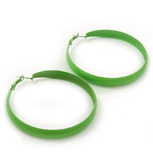 Créoles en émail vert salade 55 mm pour un style tendance