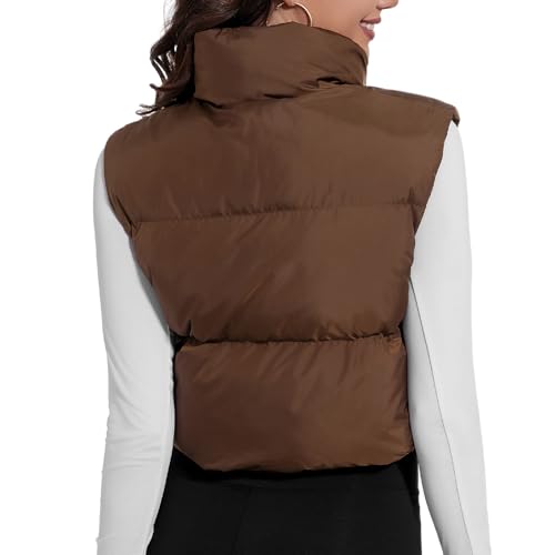 Women's Crop Puffer Vest Stand Collar Sleeveless Zip Up Vest Lightweight Padded Gilet2
