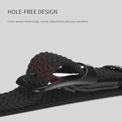 Plus Size 44" to 68" Big and Tall Belts for Men Black Woven Elastic Braided Stretch Golf Belt3