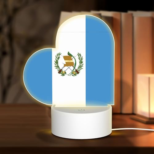 PHAYAH Luz nocturna con patrón de bandera de Guatemala en forma de corazón, base LED con cable USB ajustable, 3 colores para adultos, habitación infantil y dormitorio