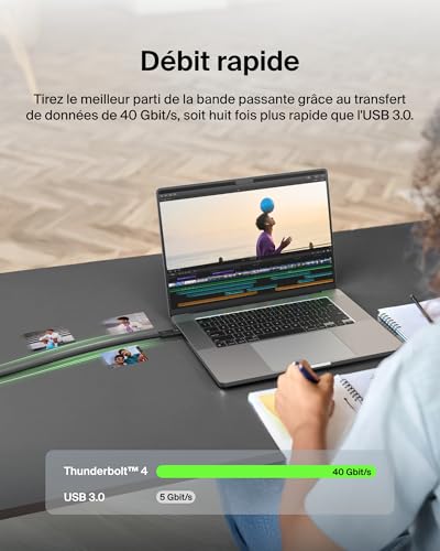 Câble USB-C vers USB-C Thunderbolt 4 Belkin 1m compatible USB 4 et eGPU