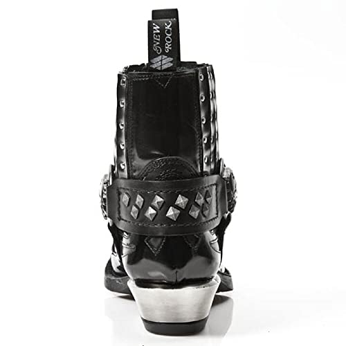 New Rock 7950-S9 Mens Black Ankle Boots Western Goth Strap Skull Stud Metal4