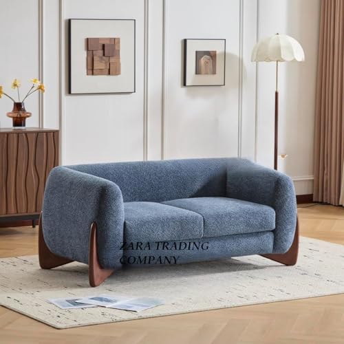 Image of Upholstered 2 Seater Sofa with Wooden Legs for Living Room Hotels & Offices (Two Seater Boucle Blue)