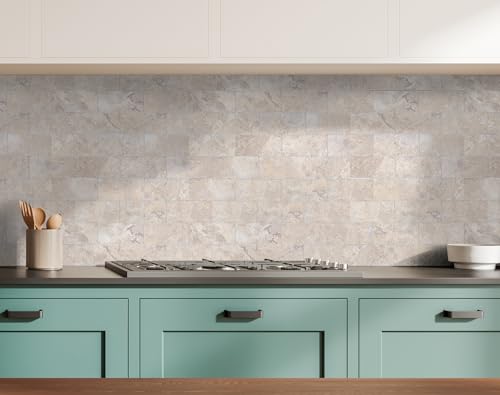 Yipscazo Peel and Stick backsplash 3 x 6 Zoll 3D PVC Composite Wall Tile Stick auf Backsplash Fliese für Küche Bad, Waschküche, Kamin (Beige Stone Texture, 100 Stück)