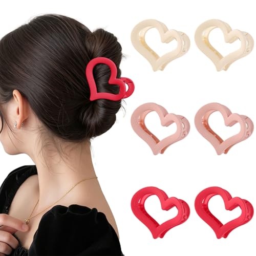 6 Pcs Heart Hair Claw Clips for Women Cute Heart Clips for Thin Thick Hair