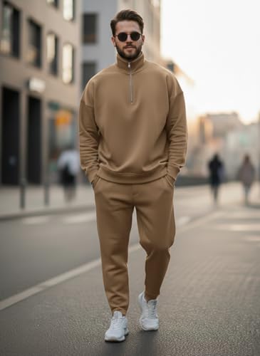 Image of Mack Jonney Solid Half Zipper Track Suit for men | Co-ord Set | Warm Fleece Tracksuit Set | Full Sleeve Sweatshirt