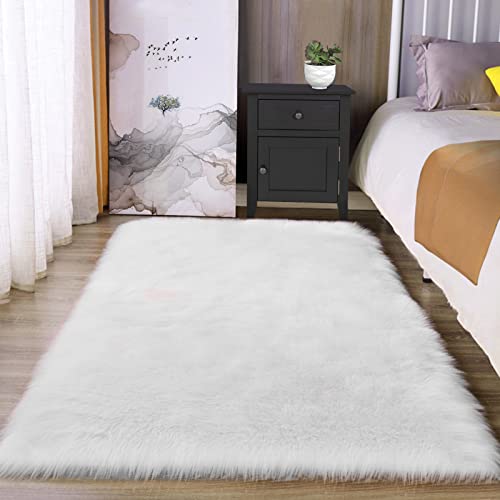 Latepis Off White 3x4 Area Rug Faux Sheepskin Fur Rug