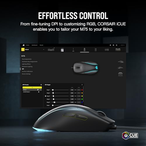 Corsair M75 Wired RGB Lightweight FPS Gaming Mouse – Black - image 7
