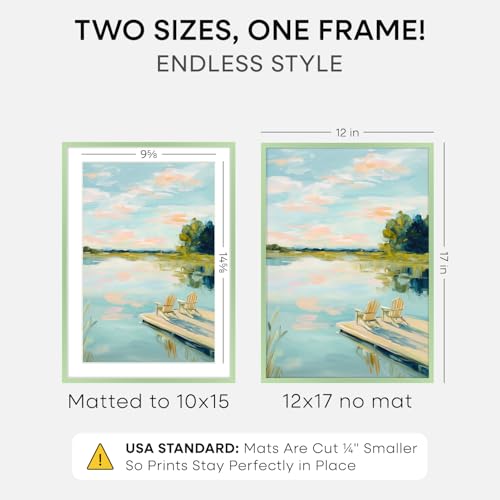 Image of Homeforia 12x17 Picture Frame Sage Green, High End Metal 12x17 Poster Frames with Mat 10x15 Photo, 12 x 17 Sage Green Frame Matted to 10 by 15 Art, 17x12 Thin Frame, Tempered Glass, Wall Kit, Set of 1