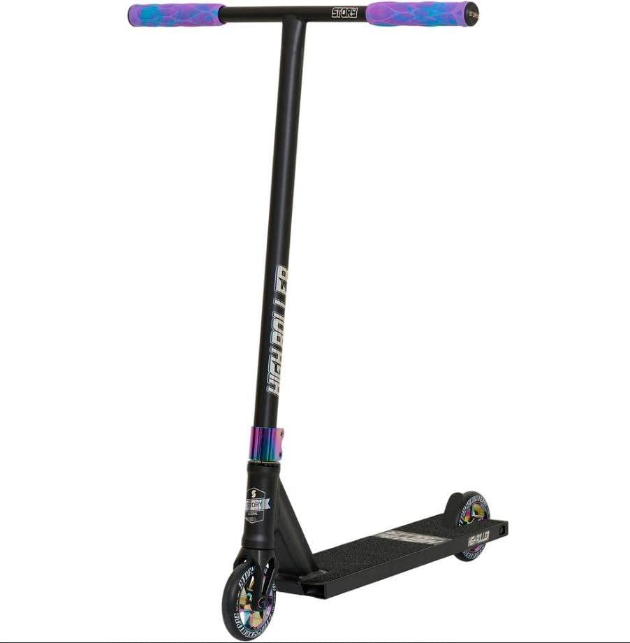 Story Stunt Scooter High Roller | Rodamientos ABEC-9 de alto rendimiento | Manillar de 360° para Freestyle | Aleación de aluminio 6061 duradera (negro-arcoíris)