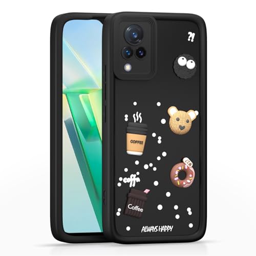 Image of Outlouders Back Cover for Vivo V21 5G | 3D Cartoon Bear Cute Fun Silicone Full Body Protection Bumper Case (Black)
