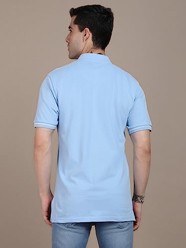 Image of Dennis Lingo Men's Cotton Solid Stand Collar Regular Fit T-Shirt