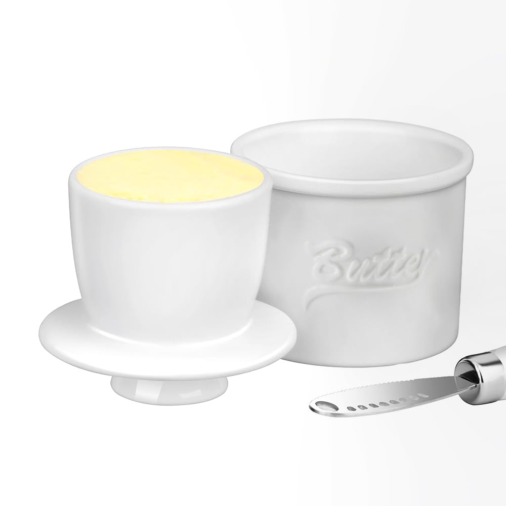 Butter Crock with Lid, a Countertop French Ceramic Butter Dish Keeper for Spreadable Butter, On Demand Spreadable Butter, Ceramic French Butter Dish