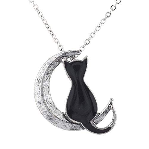 Lux Accessories Cat On The Crescent Moon Pendant Chain Necklace (Burnished Silver) #TOP11
