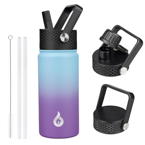 Image of BJPKPK Insulated Water Bottles with Straw Lid, 18oz Stainless Steel Metal Water Bottle, Cold Hot Thermo with 3 Lids, Leak Proof BPA Free Travel Cup, Wide Mouth Flasks, Thermo-Ocean Dream