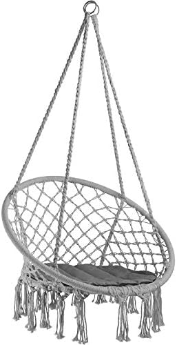 tectake 800689 - Hanging Chair, Hammock with Seat Cover, Robust Construction, Indoor Outdoor (Grey | No. 403116)