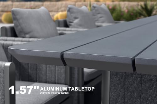Image of PURPLE LEAF Outdoor Dining Set Oversized 13 Pcs with Olefin Armchairs Grey