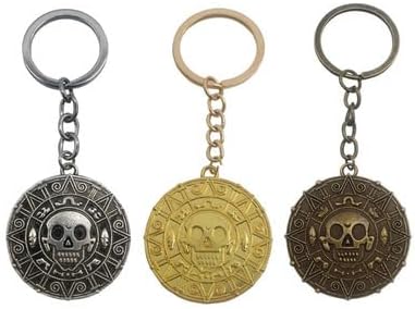 3 Pcs Alloy Key Chain Charms,Halloween Pirate Coin Key Chains,KeyRings Home Door Keys Holder Girl & Boy Helloween Present