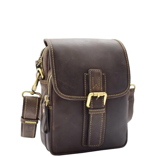 Bolso bandolera de piel de hombre marrón Reid, bandolera pequeña con correa regulable