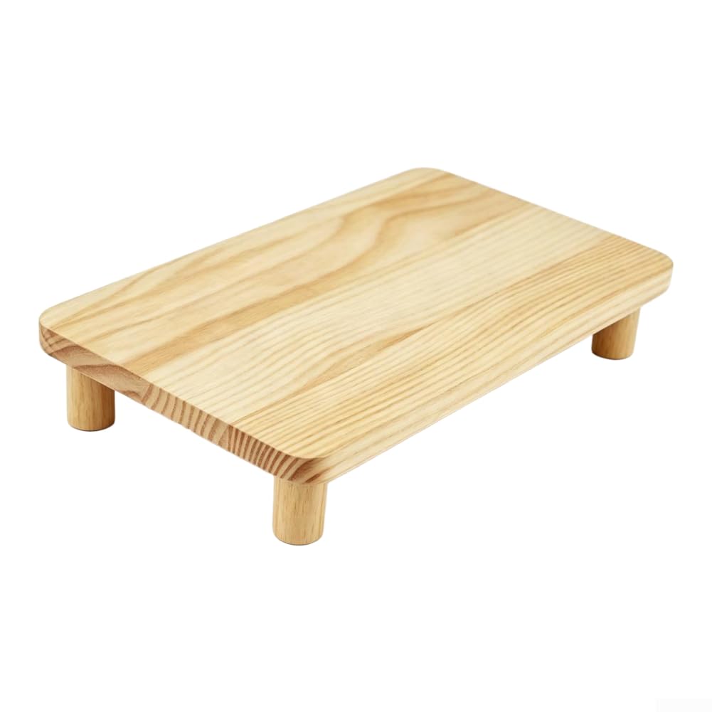 Solid Wood Elevated Cat Feeder Stand Automatic Holder Base Raised Platform for Comfortable Eating Reduces Spine Pressure Natural Finish Easy Installation No Tools Needed (34x19.5x10cm)