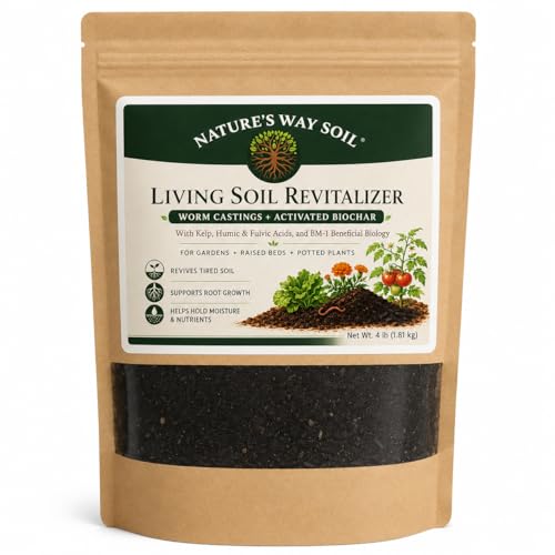 Nature’s Way Soil Living Soil Revitalizer – 4 lb Premium Worm Castings & Activated Biochar Soil Amendment – Organic Compost Biology for Gardens, Raised Beds, Flowers, Vegetables & Potted Plants